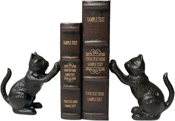 supplier direct book ends for shelves decorative, cast iron heavy duty bookends for heavy book, unique cute cat bookend for home/office decor, antique classic black 2pcs wholesale prices