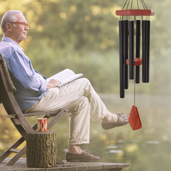 producer to buyer wind chimes outdoor deep tone, wind chime outdoor sympathy wind-chime with 6 tuned tubes, elegant chime for garden patio black windchimes discounted pricing