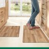 manufacturer direct lumi 2pcs ultra-thin wood grain kitchen mat set, low profile, non slip, quick dry, washable kitchen rugs, teak, 17"x31.5" + 17"x60" trade price