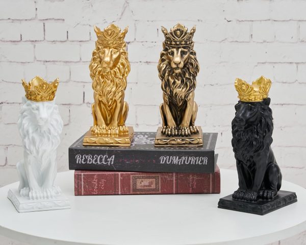 dropship from factory lion statue decor 9 inch resin, cool lion stuff to put on shelves, antique gold decor accent crown lion statue man home office desk table shelf decoration, men father leo lion gift mass production supply