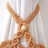 bulk purchase 2 pack boho curtain tiebacks,hand knitting cotton curtain holdbacks with adjustable natural wooden bead,double leaves farmhouse theme curtain tie backs, for indoor outdoor drapes decorative,(apricot) factory discount