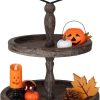 wholesale direct mustry rustic wooden 2 tiered tray, round farmhouse kitchen table decor serving tier tray, food fruits cupcake display coffee bar home party seasonal decorations (brown) bulk purchase at factory prices
