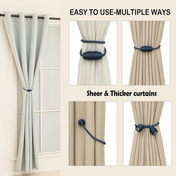 bulk purchase magnetic curtain tiebacks rope curtain tie backs for curtains 2 pack curtain holders for drapes decorative window curtain holdbacks, blue factory discount