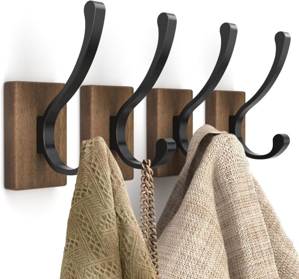 competitive pricing wood wall hooks for hanging - 4 pack hooks wall mounted, wooden rustic farmhouse heavy duty towel hooks, hooks for coats, towel, hat, keys, purse, bag and robe one-stop wholesale