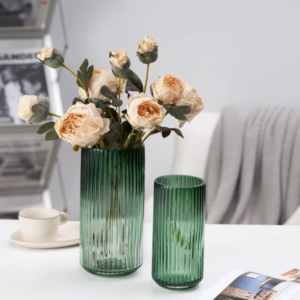 oem/odm services flower vase 7.5 inch green thickened glass vase for bookshelf,dinner table,indoor office desktop,meeting room,bathroom,countertop,home christmas day decoration affordable bulk deals
