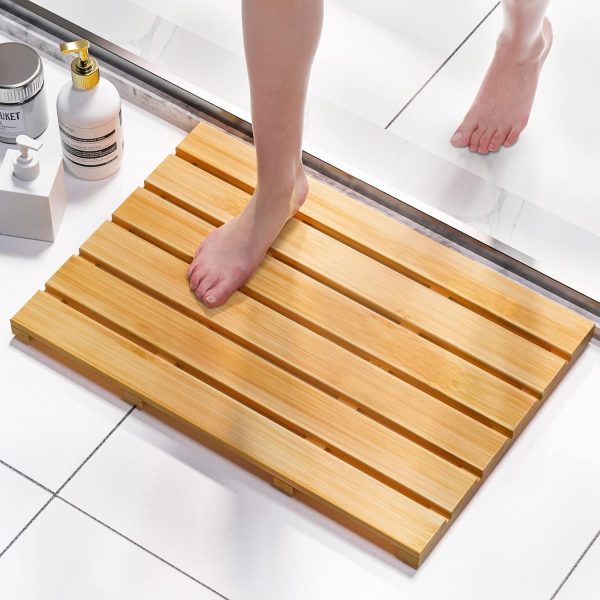 manufacturer direct domax bamboo bath mat for bathroom - shower mat non slip waterproof wooden shower floor mat for doorway sauna spa yard patio pool outdoor use (natural, 21.26 x 14.17 x 1.3 inch) trade price