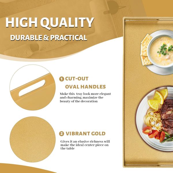 wholesale direct maoname gold decorative tray for coffee table, modern serving tray with handles, plastic ottoman tray, bathroom decor, 15.8" l x 10.2" w x 1.4" h bulk purchase at factory prices