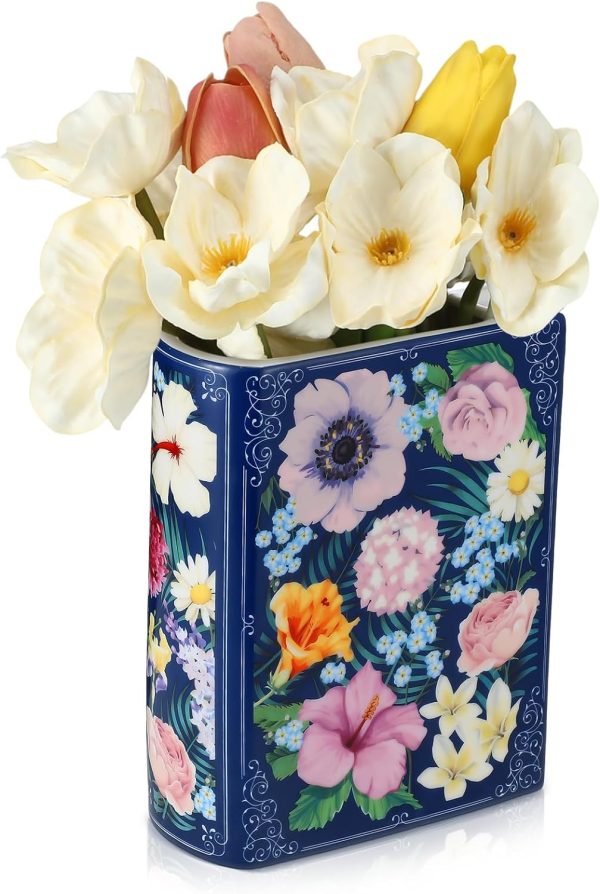 oem/odm services uiifan book shaped small flower vase decorative ceramic vases cute home decor for bookshelf dining table desk office home decor unique vase for book lovers (retro flowers) affordable bulk deals