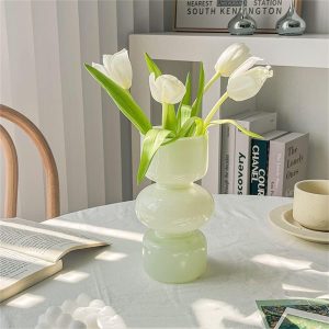 oem/odm services jspyfits glass hydroponic flower vase, 7 inches colored glass bubble vase for flower, three-layer glass funky vase for home/office/weddings/party table flower decor (milky green) affordable bulk deals