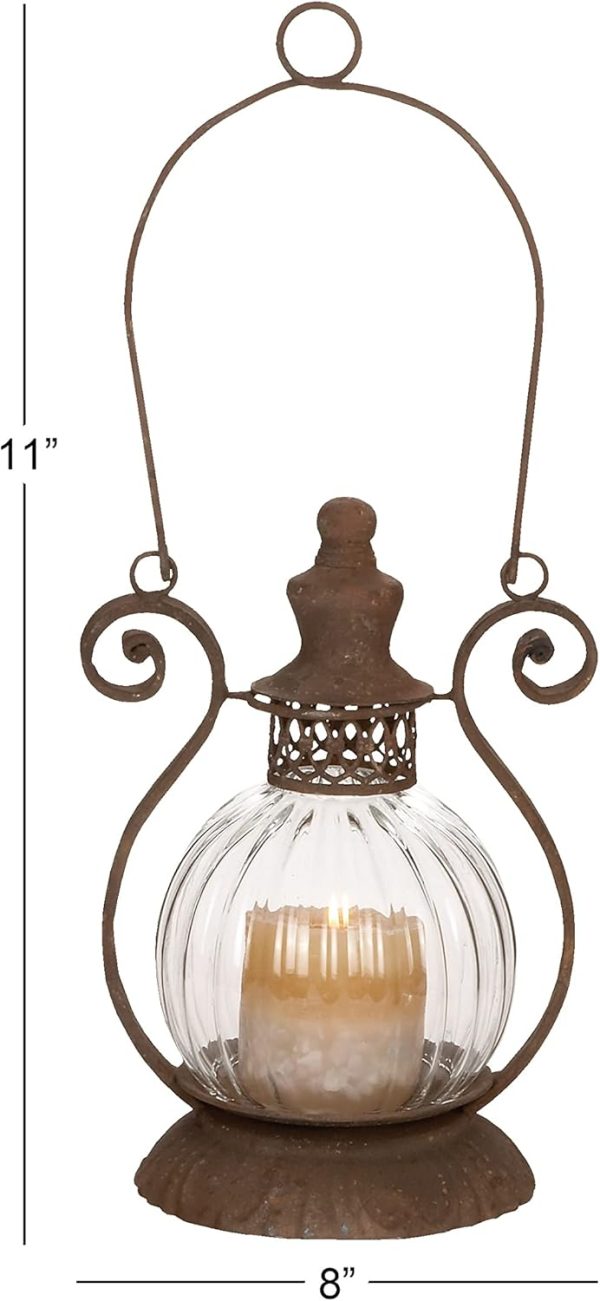 custom wholesale deco 79 metal glass lantern 11" h, 8" w-52931, 8" x 6" x 11", brown oem/odm services
