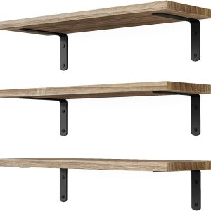bulk purchase floating shelves, 3 sets wall shelves, wooden floating shelves for wall décor, wall mounted floating bathroom shelf for storage, floating book shelf for bedroom, living room – rustic brown trade price