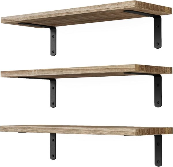 bulk purchase floating shelves, 3 sets wall shelves, wooden floating shelves for wall décor, wall mounted floating bathroom shelf for storage, floating book shelf for bedroom, living room – rustic brown trade price