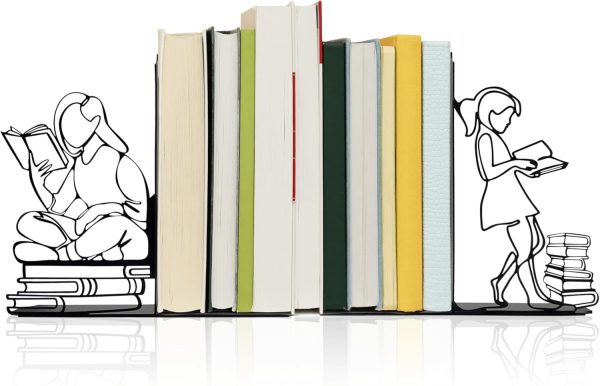 supplier direct ecqizer bookends decorative book ends decorative reading decor reading book end bookshelf decor for bedroom library office school book display desktop organizer gift for book lovers, black wholesale prices