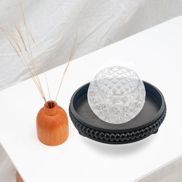 wholesale direct decorative tray 12in round wood beaded - black serving tray risers for living room, coffee table, kitchen or farmhouse display bulk purchase at factory prices