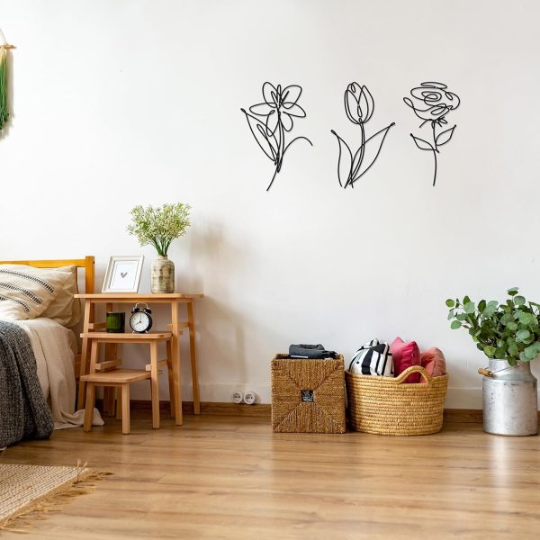 factory direct ferraycle 3 set of metal flower wall decor 9.84 x 5.91 inch mother's day metal wall ornament art black minimalist wire signs for bedroom patio balcony bathroom office restaurant shop presents gifts volume discount