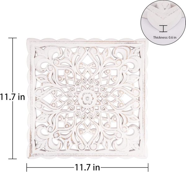 bulk purchase wall décor art, carved wooden wall panel hanging decor, decorative carved floral-patterned distressed white mdf wall panel for iving room bedroom, 12" x 12" trade price