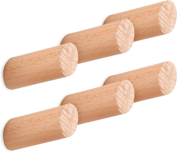 competitive pricing 6 pack wood wall hooks, wooden coat hooks wall mount, heavy duty robe hat hooks for wall, decorative rustic coat rack hangers for hanging clothes towels guitar backpacks purses one-stop wholesale
