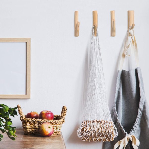 competitive pricing jetec 4 pieces wood wall hooks vintage real natural tree branch wall mounted handmade hook set rustic decorative wood adhesive strong suction hooks for coat key holder (white) one-stop wholesale