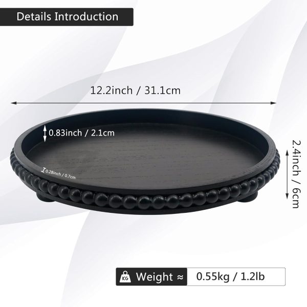 wholesale direct decorative tray 12in round wood beaded - black serving tray risers for living room, coffee table, kitchen or farmhouse display bulk purchase at factory prices