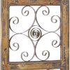 bulk purchase deco 79 wood scroll home wall decor window inspired wall sculpture with metal scrollwork relief, wall art 14" x 1" x 36", brown trade price