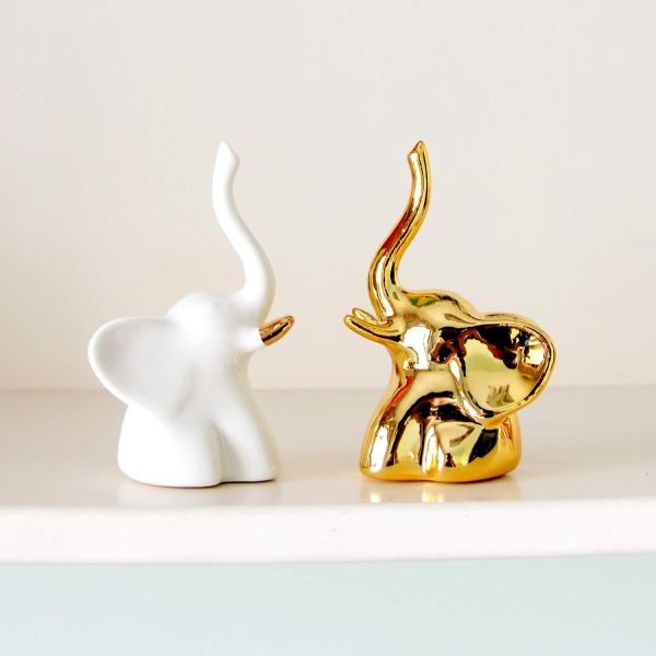 dropship from factory home decor elephant statues,1 pair, small decorative accents for shelves, livingroom and bedroom, gold and white mass production supply