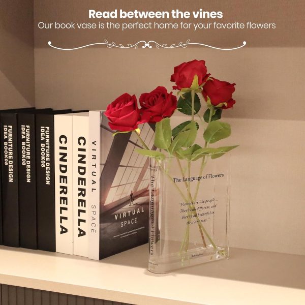 oem/odm services book vase for flowers home décor,artistic and cultural flavor decorative acrylic clear vase for home and office,creative gifts for book lovers. (transparent) affordable bulk deals