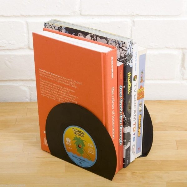 supplier direct vinbee retro vinyl bookends, record bookends for shelves classic cd record shape decorative book ends fun music theme musical bookends 1 pair wholesale prices