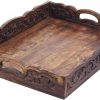 wholesale direct hand carved wooden serving tray - decorative breakfast tray with handles - rustic wooden food tray with intricate detail - unique furnishing accent - natural finish - 17 x 13 x 2.5 inch - cotton craft bulk purchase at factory prices