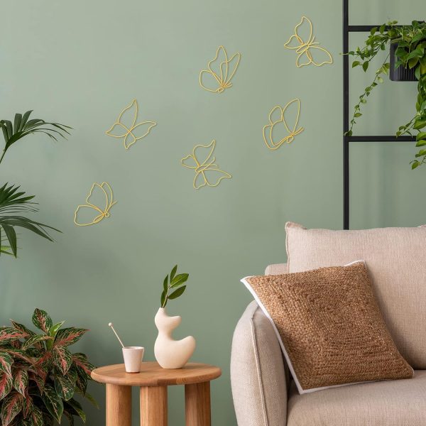 factory direct hotop 6 pieces metal butterfly wall decor metal wall art heart hanging decorations wire flowers decor wall decals for kitchen bathroom indoor outdoor wedding birthday party (gold,butterfly) volume discount