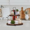 wholesale direct genmous & co. farmhouse tiered tray decor with distressed wood bead garland, decorative 2 tiered serving tray with metal handle for rustic home décor bulk purchase at factory prices
