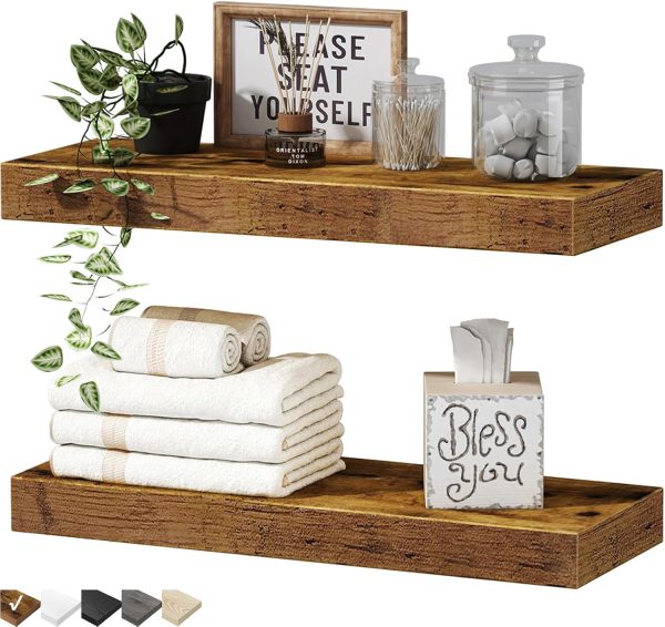 bulk purchase qeeig bathroom floating shelves for wall shelf over toilet wall mounted farmhouse small 16 inch set of 2, rustic brown (008-40bn) trade price