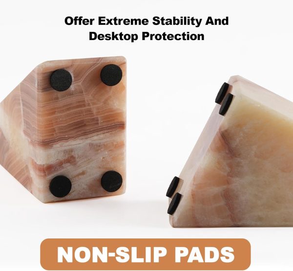 supplier direct marble bookend for heavy books, decorative bookends for shelves, durable and heavy-duty book end for hardback book & cds, unique book stopper & holder, mexico onyx, set of 2 wholesale prices