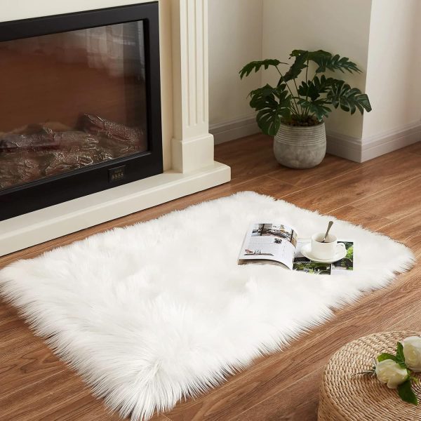 global sourcing goolela faux fur rug throw small white 2x3 sheep skin fluffy washable rug for bedroom dorm bedside rug luxury room decor, rectangle oem/odm services