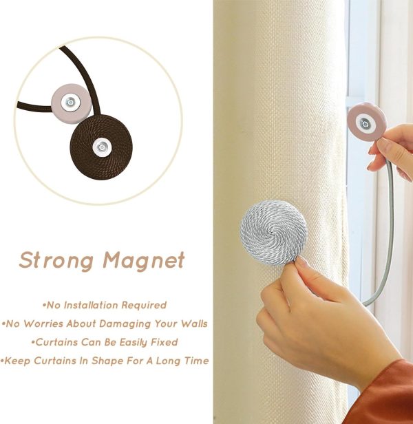 bulk purchase magnetic curtain tiebacks, brown curtain holders for drapes, stronge magnet drapery curtain ties set of 2, boho rope curtain holdbacks factory discount
