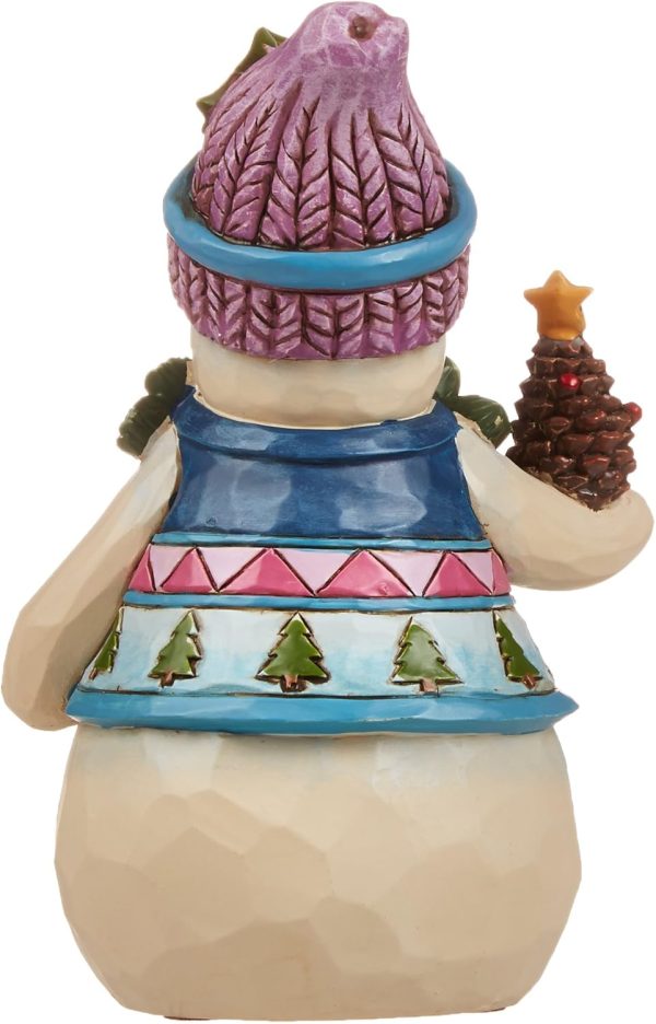 dropship from factory enesco jim shore heartwood creek pint-size snowman with pinecone stone resin figurine, 4.75”, white, red, green, blue mass production supply