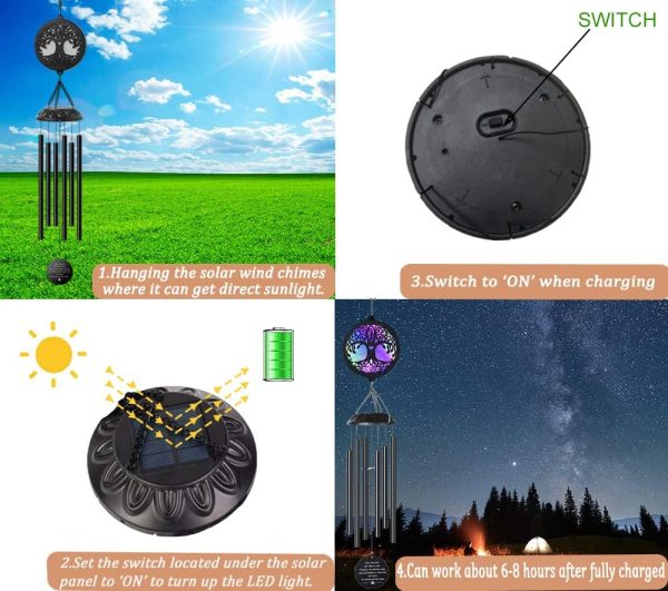 producer to buyer solar tree of life wind chimes, memorial gift for mom, wind chimes for outside, sympathy wind chimes for loss of loved one, condolence gift, outdoor garden decor discounted pricing