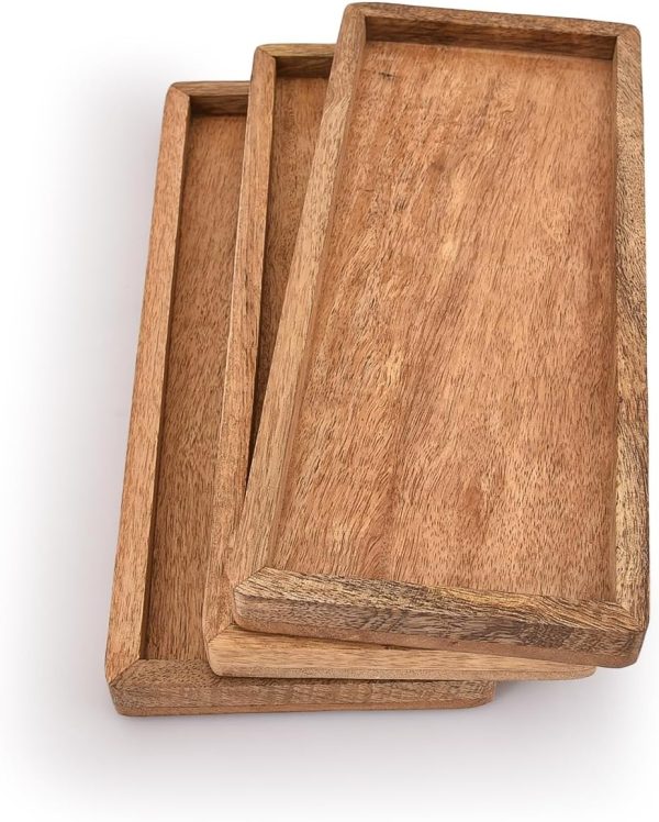 wholesale direct samhita mango wood serving platter with raised edge -set of 3 for display fruit snacks appetizer sushi food decorative (12" x 5" x 0.75") bulk purchase at factory prices