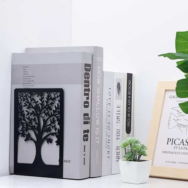 supplier direct eoout bookends, 3 pairs of book ends for shelves decorative, black metal bookend supports for heavy books, tree book holders for shelf decoration, book stoppers for home office school wholesale prices