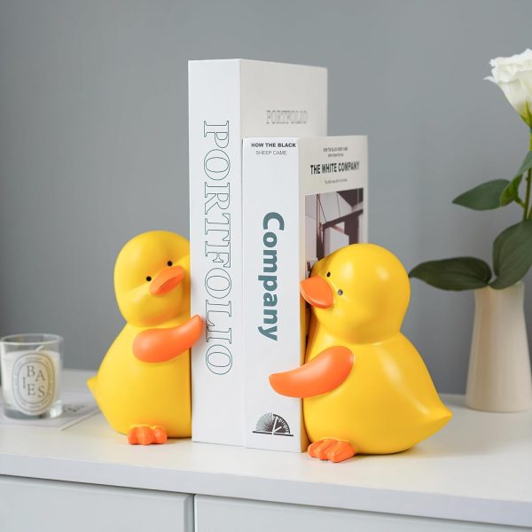 supplier direct charming hug ducks decorative bookends, resin book ends for shelves, cute book stoppers for home office desk decor, 8”, yellow wholesale prices
