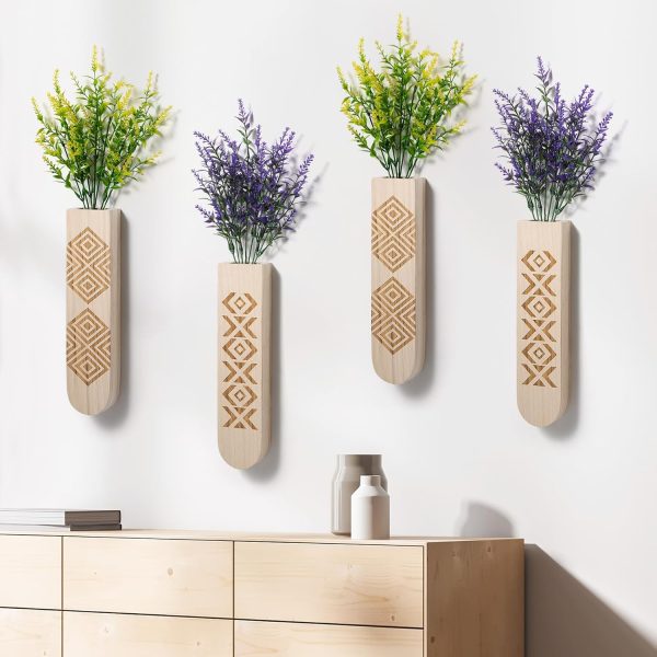bulk purchase wall planter with artificial flowers, boho wall decor for living room, bedroom, farmhouse decor, wooden wall decorations, 4 pack wood wall vase with hanging plants trade price