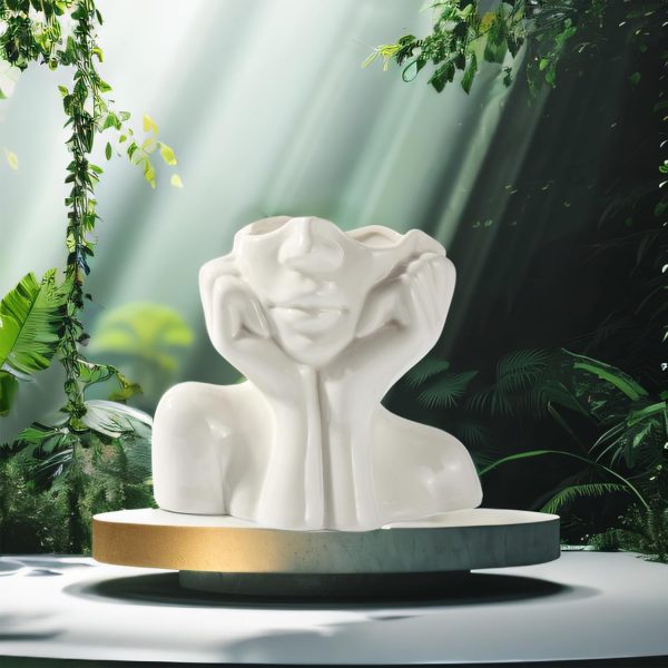 oem/odm services face vase,flower vase desk decor,ceramic body vase female form ideal shelf decor,modern farmhouse table decor,small cute vase bookshelf decor half face vase 5.5'' l x 4.8'' h affordable bulk deals