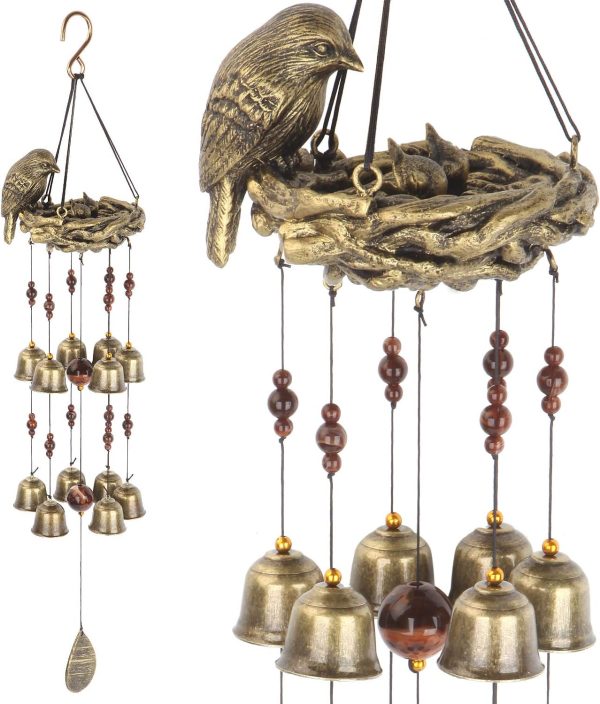 producer to buyer bird nest wind chime, bird bells chimes with 12 wind bells for glory mother’s love gift, garden backyard church hanging decor, bronze discounted pricing