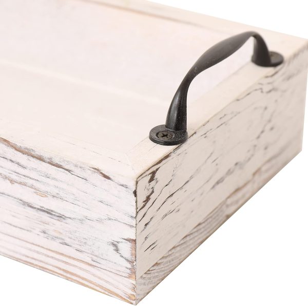 wholesale direct rustic wooden serving trays rectangular with handle,ottoman tray for living room 16 inch long for serving wine(whitewashed) bulk purchase at factory prices
