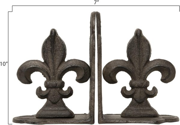 supplier direct creative co-op decorative metal fleur de lis bookends, brown, set of 2 wholesale prices