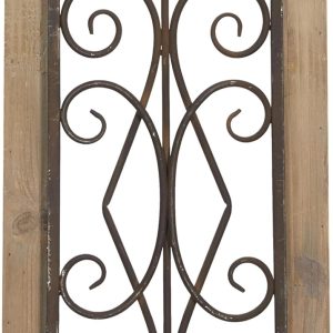 bulk purchase deco 79 wood scroll home wall decor window inspired wall sculpture with metal scrollwork relief, wall art 11" x 2" x 23", brown trade price