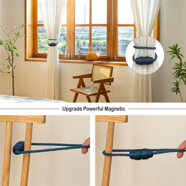 bulk purchase magnetic curtain tiebacks rope curtain tie backs for curtains 2 pack curtain holders for drapes decorative window curtain holdbacks, blue factory discount