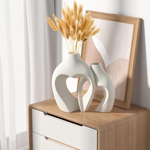 oem/odm services white vases for decor, heart shaped ceramic vase set of 2, nordic heart shaped vases, minimalist decorative vase for table centerpiece wedding dining living room office house decoration affordable bulk deals
