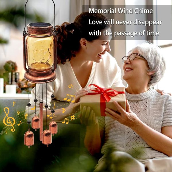 producer to buyer 2 pack solar wind chimes for outside- gifts for mom women grandma,solar mason jar wind chime light unique hanging wind chimes outdoor,ip65 waterproof, yard garden terrace courtyard discounted pricing