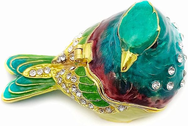 dropship from factory turquoise green bird trinket boxes hinged ,bird decor with crystals enamel jewelry box.necklace ring box earrings storage.collectible bird lover gifts figurines home decor . mass production supply