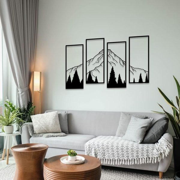 factory direct ruelen 4 pcs metal mountain and forest wall decorations line drawing wall art minimalist wall decor rustic nature home wall art sculpture office living room bedroom volume discount